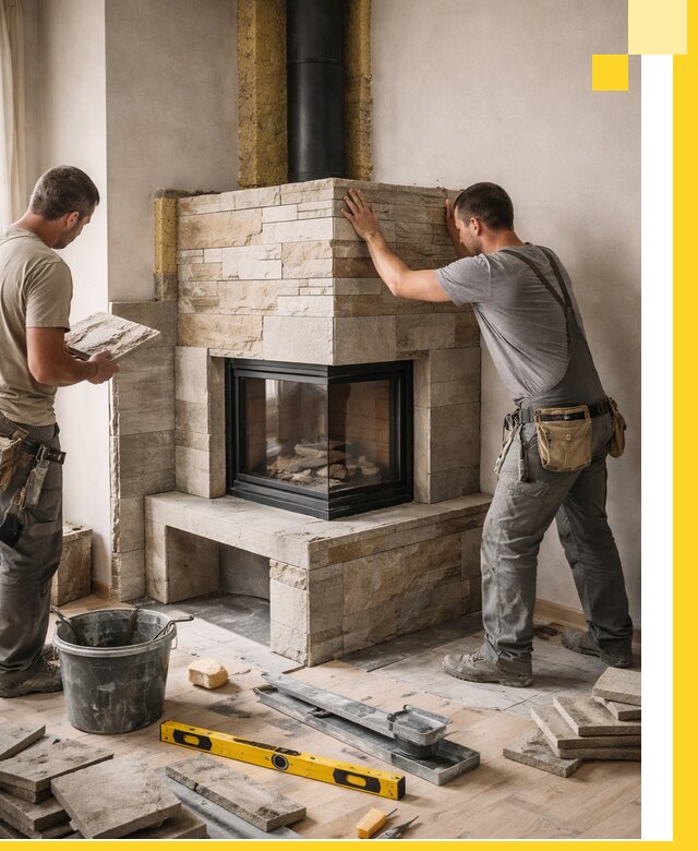 Угловые камины под ключ проект, монтаж и отделка в Гулькевичах