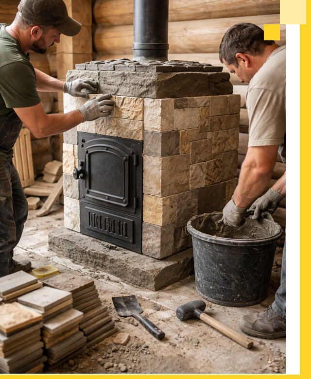 Облицовка банной печи под ключ в Гулькевичах: камень и плитка