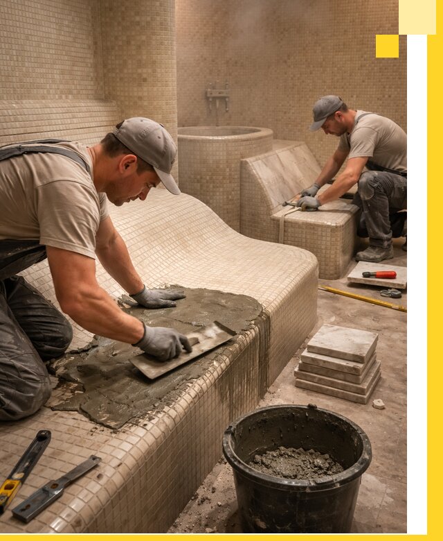 Лежаки для хамама под ключ в Гулькевичах, проект и монтаж